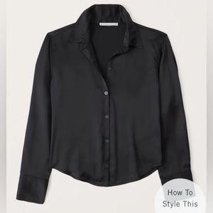Abercrombie Long- Sleeve Satin Button-Up Shirt